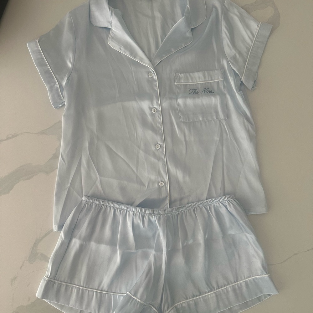 Women's Light Blue Satin Pajama Set. Never worn.